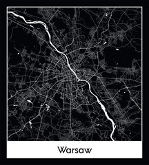 Minimal city map of Warsaw (Poland Europe) - obrazy, fototapety, plakaty
