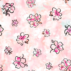 Seamless pattern with spring flowers and leaves. modern pastel summer, winter rose background. floral pattern for wallpaper or fabric. autumn Flower rose. Botanic Tile.
