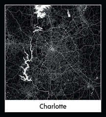 Minimal city map of Charlotte (United States North America)