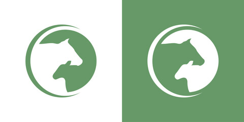 livestock logo design with cow and goat elements made in negative space style. - obrazy, fototapety, plakaty