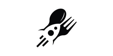 negative space rocket logo design with spoon and fork.
