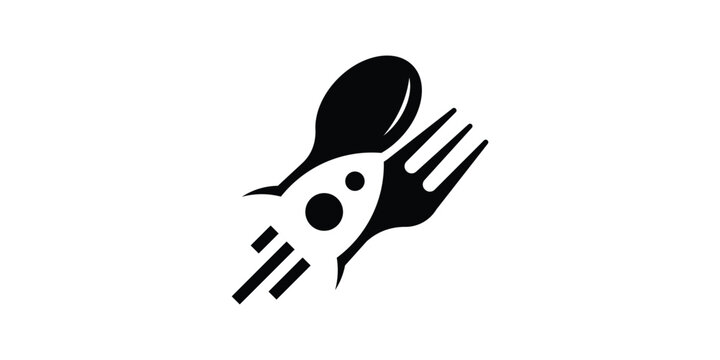 negative space rocket logo design with spoon and fork.
