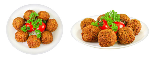 falafel on the plate isolated on white background. Top view. Flat lay.