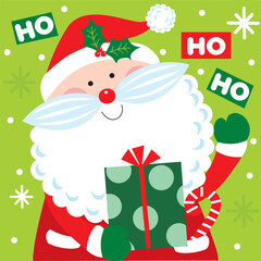 Christmas Santa Claus with Gift and Candy Cane