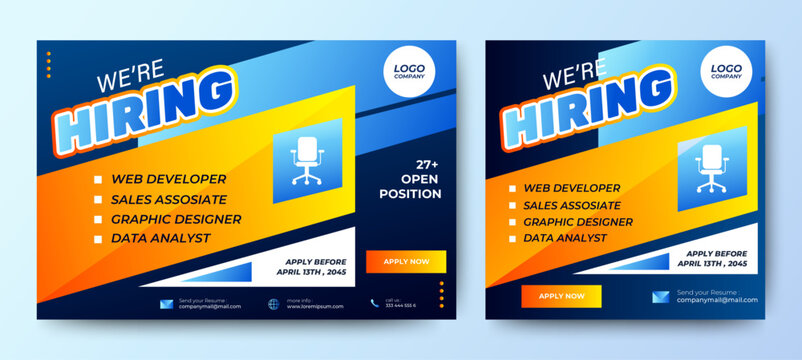 Poster for we are hiring. employees needed. Social media template job vacancy recruitment	