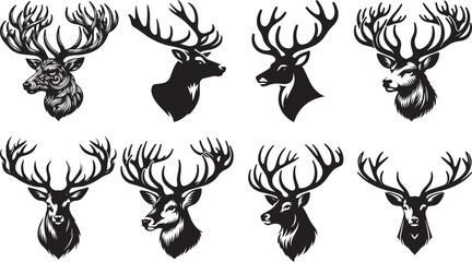 Deer head silhouette, elk head silhouette collection - obrazy, fototapety, plakaty