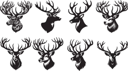 Fotobehang Deer head silhouette, elk head silhouette collection © Aleksandar
