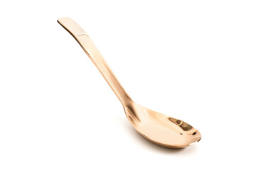 golden soup spoon top view isolated - 668529268