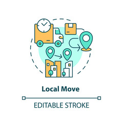 2D editable local move icon representing moving service, simple isolated vector, multicolor thin line illustration.