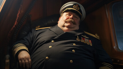 Uniformed officer in a train cabin.