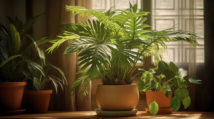 Indoor plants basking in sunlight.