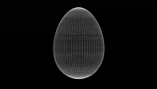 Spinning 3d wireframe egg shape motion graphics with plain black background