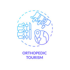 2D gradient orthopedic tourism icon, simple isolated vector, medical tourism thin line illustration.
