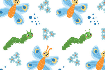 cute floral spring and summer pattern with insects