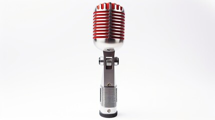 Vintage silver microphone isolated on white background. Retro style microphone. Generative AI