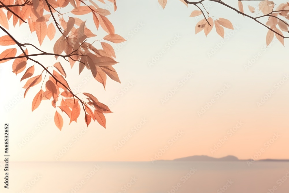 Poster beautiful autumn background with group of floating maple leaves in orange and yellow on blurred back
