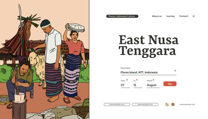 Landing Page design with illustration of Flores Island