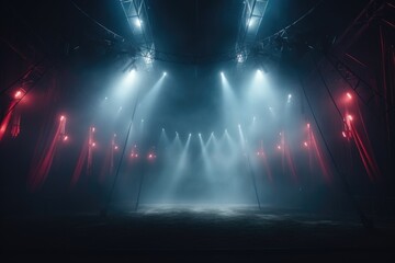 Circus arena in the light of spotlights, stage of a moving circus. Touring circus. Generated by artificial intelligence - obrazy, fototapety, plakaty