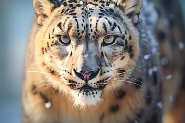 a picture of a snow leopard looking forward