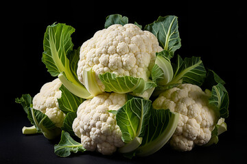 Close-up of cauliflower on a black background. Fresh and organic vegetables. 