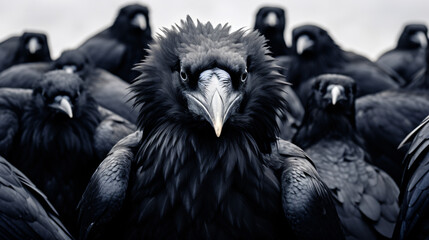 Fototapeta premium Great Raven or Corves coax standing between vulture