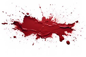 flat lay realistic dark red paint splatters with slight opacity, on a white background