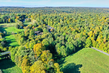 Fototapeta na wymiar Aerial View of a Meadow Area at the Autumnal Forest of Elm near Königslutter, Germany