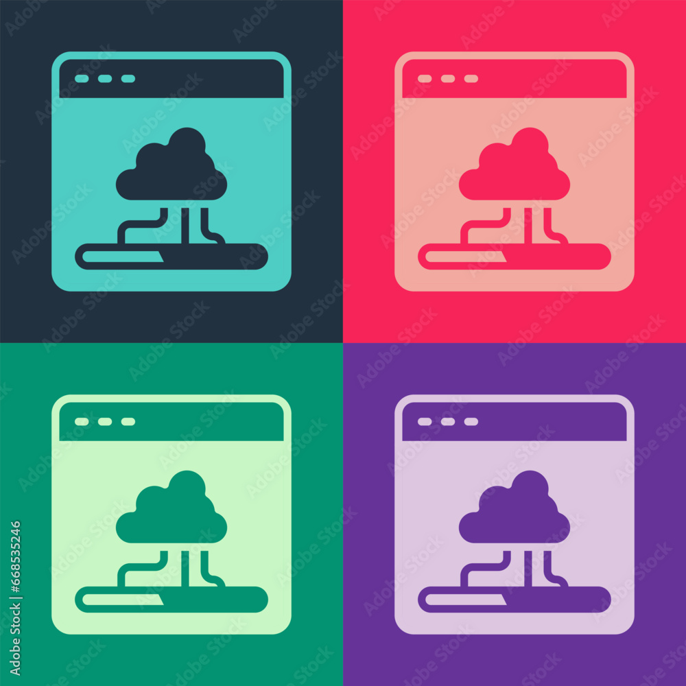 Poster pop art cloud technology data transfer and storage icon isolated on color background. vector