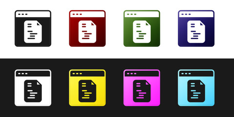 Set Software, web developer programming code icon isolated on black and white background. Javascript computer script random parts of program code. Vector