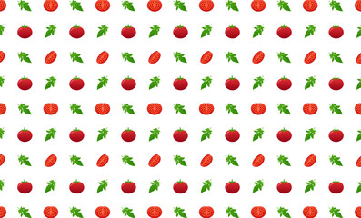 Tomato whole, leaf and slice seamless pattern.Beautiful vector seamless pattern with whole Tomato, leaves and Tomato pieces. Doodles. Suitable for wallpaper,  surface textures, textile.
