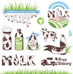 Milk and creamery labels, emblems and design elements