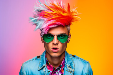 Portrait mode d'un adolescent avec les cheveux colorés - obrazy, fototapety, plakaty