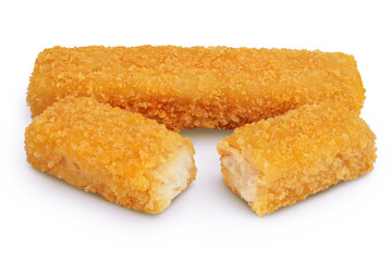 Fish finger or stick isolated on white background with full depth of field