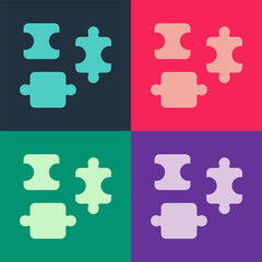 Fototapeta premium Pop art Puzzle pieces toy icon isolated on color background. Vector