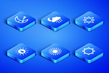 Set Sun, Moon icon, Sunset, Cloud with rain and moon and icon. Vector