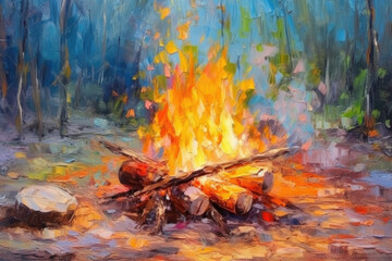oil painting of a campfire
