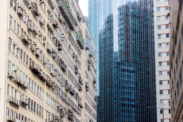 Modern and old style building in Hong Kong city