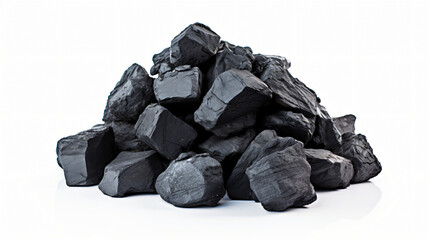 Heap of coal isolated on white background - obrazy, fototapety, plakaty