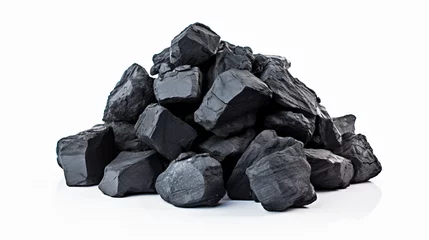 Foto op Plexiglas Heap of coal isolated on white background © Natia