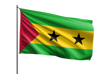 3d illustration flag of Sao tome and Principe. Sao tome and Principe flag waving isolated on white background with clipping path. flag frame with empty space for your text.