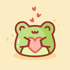 Cute Frog with Heart. Funny Frog Smiling. Child Character. Full toad sticker. Valentine's day concept. Love, emotions. Vector illustration in flat style