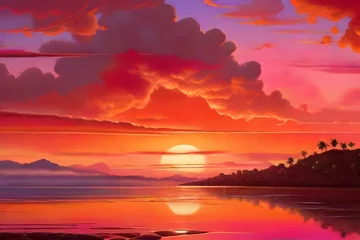 Keuken foto achterwand Beautiful sunset over the sea. Nature landscape background. Digital painting. © i7