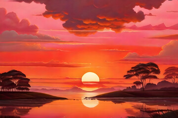 Fototapeta na wymiar Beautiful sunset over the sea. Nature landscape background. Digital painting.