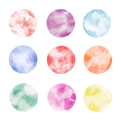 Set of round multicolored backgrounds in watercolor technique. Colored watercolor brush prints