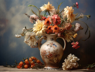 Vase and flowers still life photo.