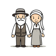 Amish couple hand-drawn comic illustration. Amish couple. Vector doodle style cartoon illustration