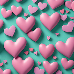 pattern with pink hearts on mint background