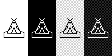 Set line Traditional indian teepee or wigwam icon isolated on black and white background. Indian tent. Vector © vector_v