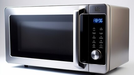 Fototapeta premium Slim stainless steel microwave with sensor cooking. AI generated