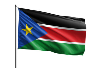 3d illustration flag of South Sudan. South Sudan flag waving isolated on white background with clipping path. flag frame with empty space for your text.